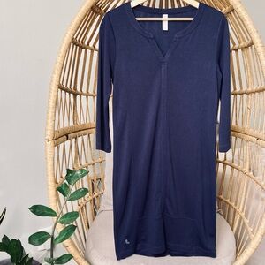Lole Navy Blue Knit Lounge Dress 3/4 Sleeve Minimalist Chic Understated Luxe S
